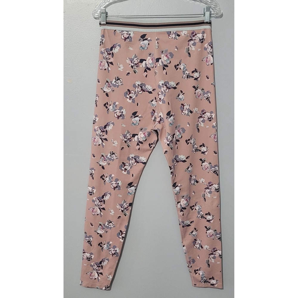 Beyond Yoga Floral High Waisted Leggings XL Pink Purple Striped Waistband USA - Picture 2 of 7